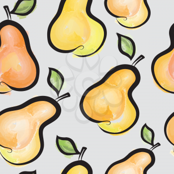 Pear watercolor seamless pattern. Juicy fruits tiled background