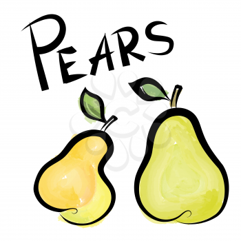 Pears isolated. Pear fruit label. Hand drawn watercolor set. Vector illustration collection.