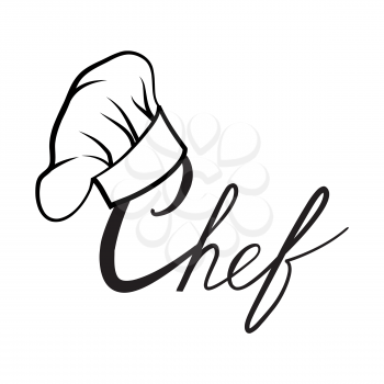 Cook hat. Drawn hat chef cook. Hat chef-cooker. Vector black hat chef cook on a white background