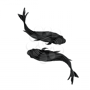 Pisces Zodiac sign on white background. Fish swimming silhouette