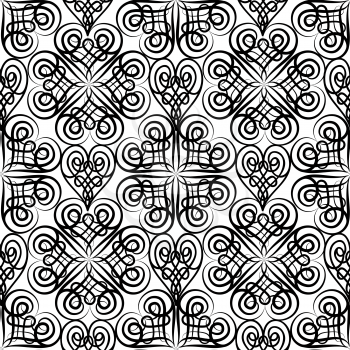 Abstract floral seamless pattern with black and white line ornament Swirl geometric doodle texture. Ornamental arabesque lace pattern. Oriental vignette background.