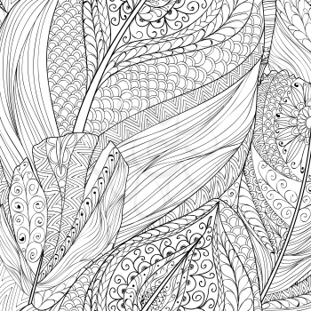 Abstract line pattern Ornamental ethni decorative feather black and white seamless pattern. Stylish abstract geometric floral plant vector background