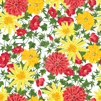 Floral background. Floral seamless patter with summer flowers. Floral bouquet with wildflower. 