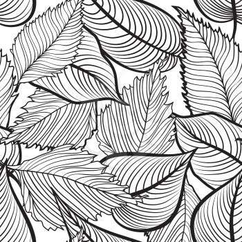 Floral seamless pattern. Leaves background. Nature ornamental texture with  plant  leaf. Black and white floral pattern