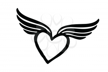 Love heart with wings. Valentine day icon. Lost love sign. Good for tattoo