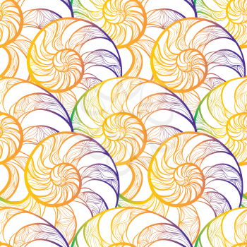 Abstract ornamental spiral seamless  outline pattern. Stylish seashell nautilus textured geometric background