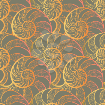 Abstract ornamental spiral seamless  outline pattern. Stylish seashell nautilus textured geometric background