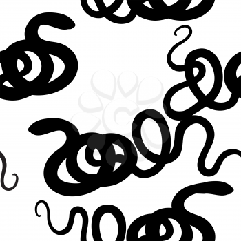 Abstract ornamental spiral seamless black and white outline pattern. Stylish snake silhouette textured  swirl geometric background