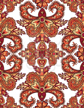 Flourish tiled floral geometric seamless pattern. Abstract oriental background. Fantastic flowers and leaves. Wonderland motives of the paintings of arabic mandala. Indian fabric pattern.