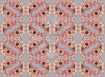 Abstract floral ornamnet. Flourish ornamental tiled pattern. Fantastic flowers and leaves oriental seamless background