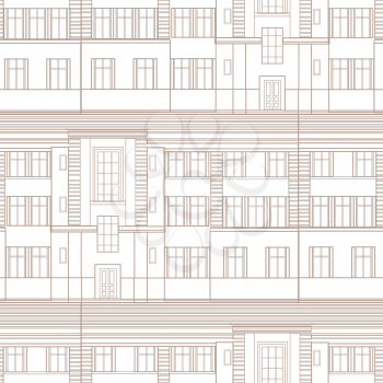 Building facade seamless pattern. City architectural blueprint line background design element