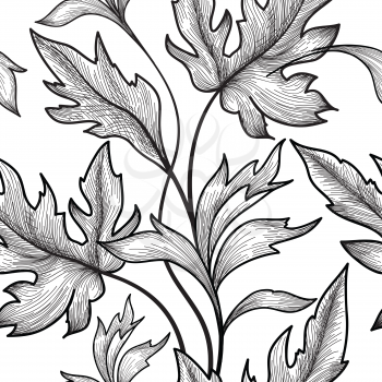 Floral seamless pattern. Flower and leaves background. Floral seamless texture with leaf. Flourish tiled wallpaper