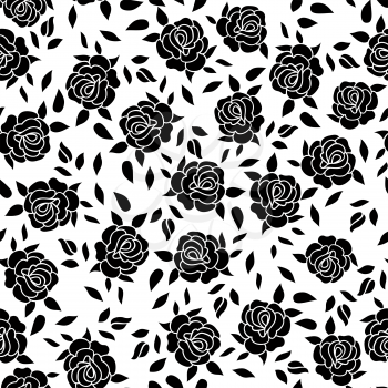 Floral pattern  Flower rose ornamental background Flourish texture with summer flower bouquet. Black and white floral tiled wallpaper