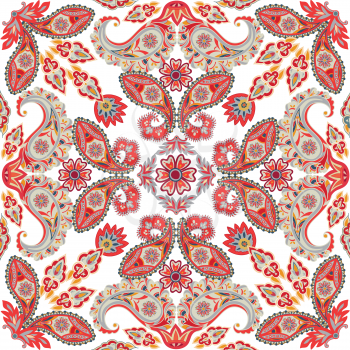 Flourish tiled pattern. Abstract floral geometric seamless oriental background. Fantastic flowers and leaves. Wonderland motives of the paintings of arabic mandala. Indian fabric pattern.