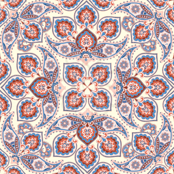 Floral pattern Flourish tiled oriental ethnic background. Arabic ornament with fantastic flowers and leaves. Wonderland motives of the paintings of ancient Indian fabric patterns.