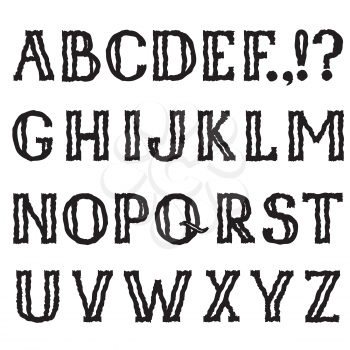 Alphabet. Grunge shakily line drawing decorative font. Hipsters doodle ragged latin letter characters alphabet set in bumpy halloween party style