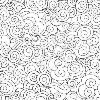 Abstract swirls seamless pattern Wave background with hand drawn curl elements.