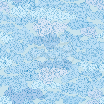 Abstract swirl shapes geometgrical tiled pattern in chinese style. Cloud pattern. Cloudy sky seamless backround