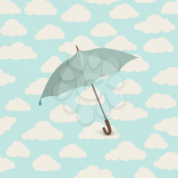 Cloudy sky pattern with umbrella. Rainy weather concept. Sky with clounds seamless background
