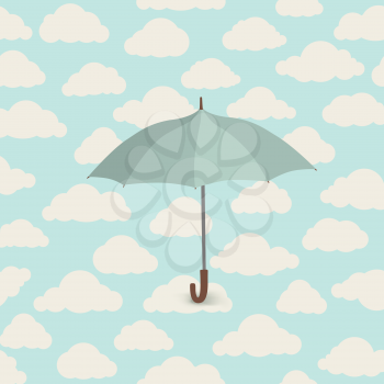 Cloud pattern, umbrella. Rainy weather sky seamless background