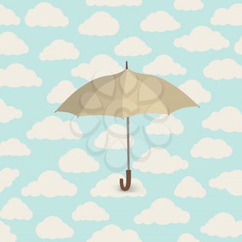 Umbrella over cloudy sky. Clouds seamless pattern Autumn weather background