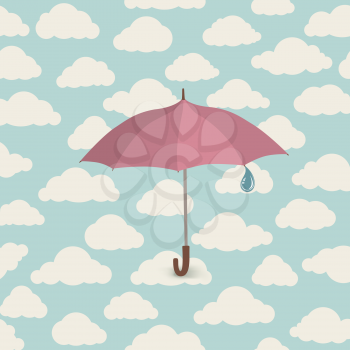 Umbrella over cloudy sky seamless pattern. Rainy autumn background