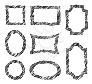 Scribble doodle line frames. Grunge stylish geometric border set. 