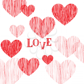 Love pattern. Happy Valentines day card. Love heart pencil sketch background. Valentine's day greeting card design