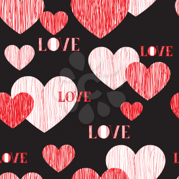 Love heart seamless pattern. Happy Valentines day wallpaper. Love heart pencil sketch tiled background. Valentine's day ornament