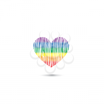 Love heart card  in lgbt colors. Pencil draweing sketch heart icon isolated over white background