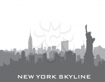 New York, USA skyline background. City silhouette with Liberty monument. American landmarks. Urban  architectural landscape. Cityscape with famous buildings