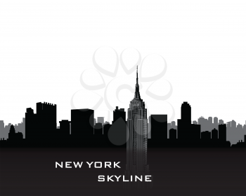 New York city skyline silhouette with sing on bow over white background