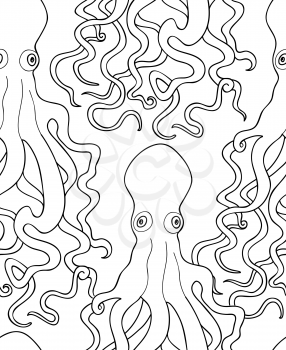 Octopus seamless pattern. Ghost halloween ornament. Marine life tiled background. Underwater seafood ornamental pattern.