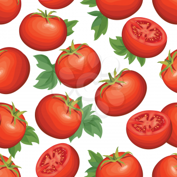 Tomato over white background. Vegetable seamless pattern. Autumn harvest tiled agriculture ornamental wallpaper.