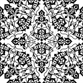 Abstract flourish seamless pattern Floral arabic geometric black and white linear ornament. Stylish abstract ornamental lace background