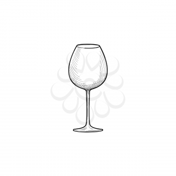 Empty wine glass. Cafe menu. Wine card sketch.Engraving illustration of wineglass. Utensils sketch. Glassware sign