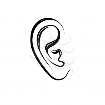 Ear engraving illustration. Human ear isolated over white background