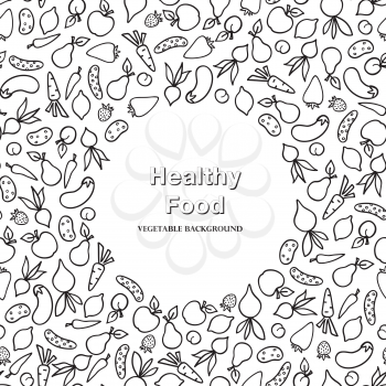Vegetable frame pattern. Healthy food ingredient doodle line  background