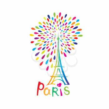 Paris sign. French famous landmark Eiffel tower. Travel France label. Paris architectural icon with lettering
