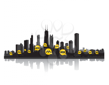 Taxi service header. Taxi sign city background. Call taxi pointer cityscape concept