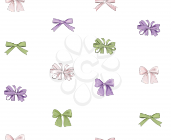 Bow seamless pattern. Girlish fashion white background. Holiday gift wallpaper