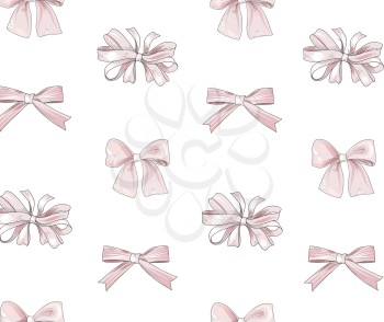 Bow tiled pattern. Bride team bo icons. Holiday gift wallpaper. Girlish fashion white background.