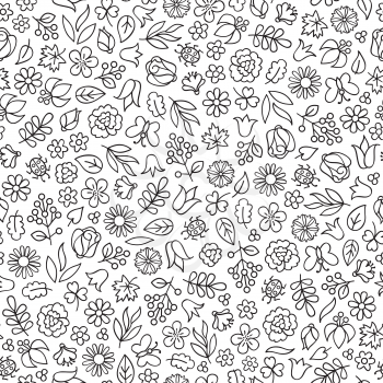 Floral leaves seamless pattern.  Flower icon background. Summer nature decor
