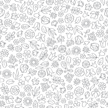 Floral leaves seamless pattern.  Flower icon background. Summer nature decor
