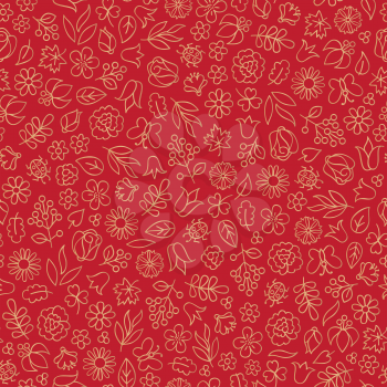 Flower, leaves, berry icons. Floral fall seamless pattern. Autumn nature icon background