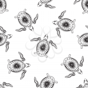 Turtle seamless pattern. Marine reptile swimming over white background. Animal icon wallpaper