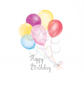 Happy birthday greeting card  with balloons. Birthday balloons with handwritten lettering. Holday background