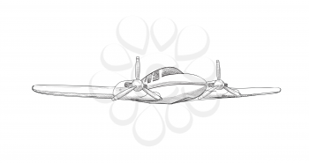 Airplane sketch isolated. Retro plane machine fly sign