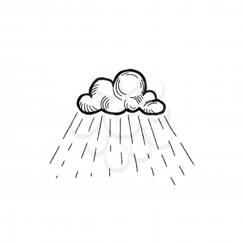 Rain icon. Hand drawn cloud with rain droplets. Weather sign
