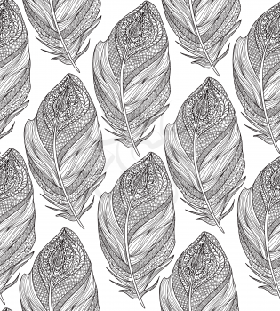 Feather ornamental seamless pattern. American native sign background